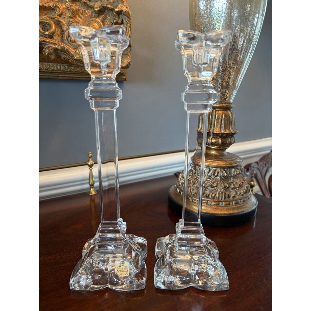 Vintage German Bleikristall Crystal 9.75” Tall Candlesticks Tulip 24% Lead